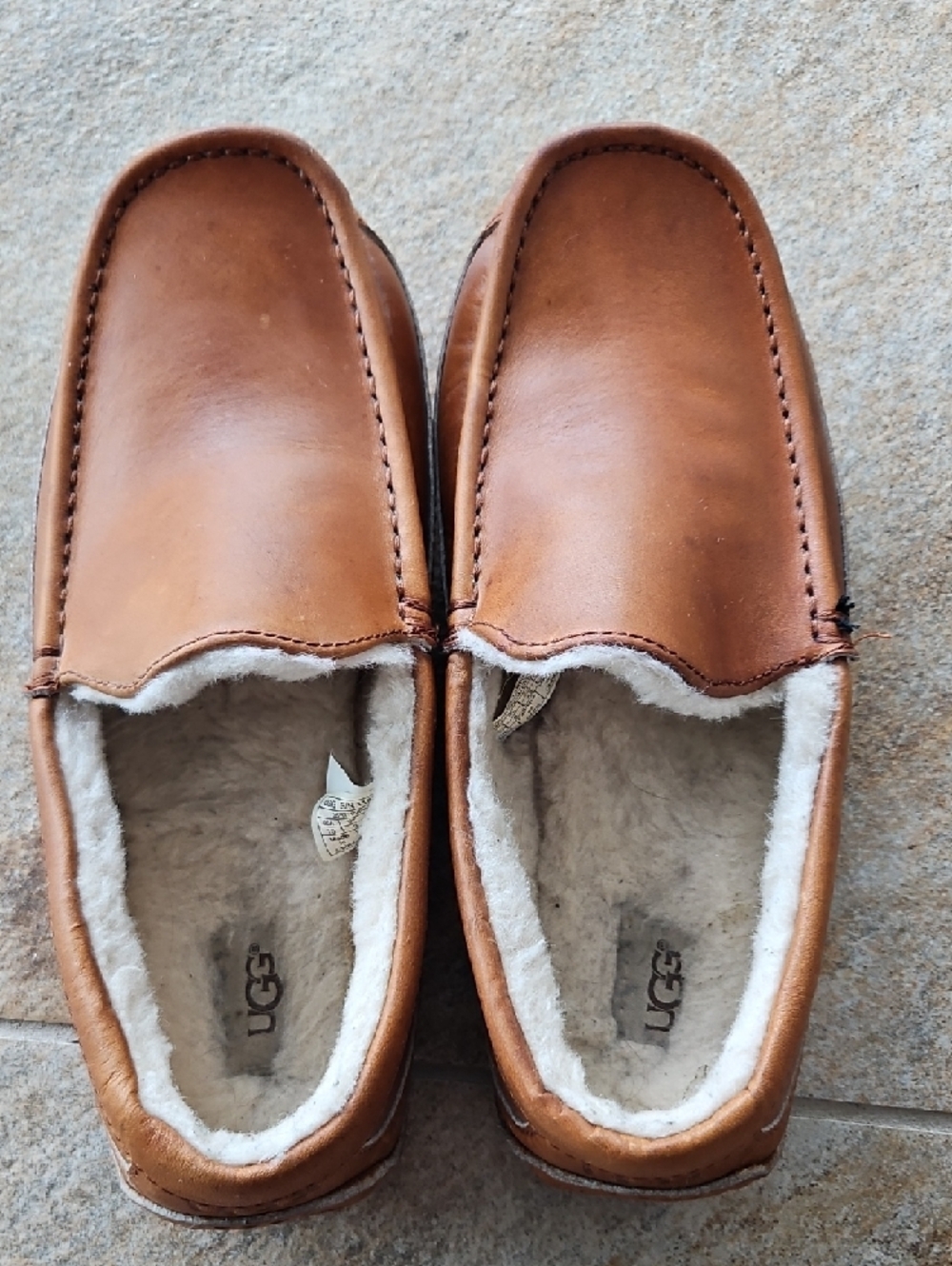 UGG Men's Chestnut Brown Leather Shearling Slip-Ons - Picture 2 of 6